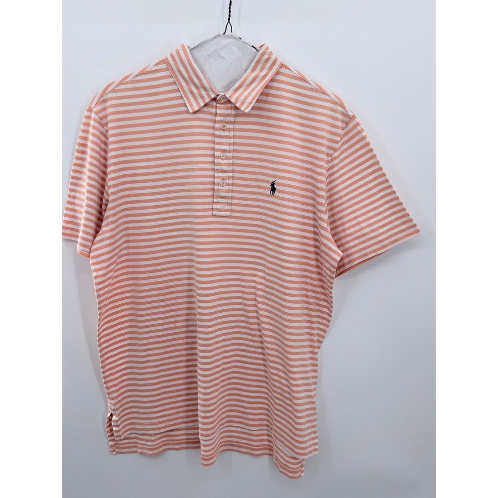 Polo Golf Ralph Lauren Polo‎ Shirt Mens Large Orange Striped Vintage Lisle Pima